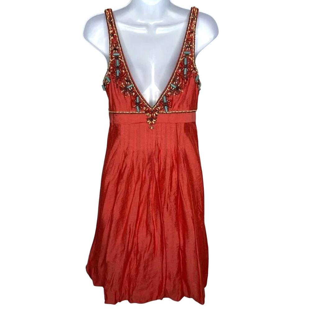 Sue Wong Southwestern Beaded Coral Bubble Mini Cocktail Dress 4 / S NWOT - Picture 5 of 8